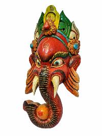 [ganesh], Handmade Wooden Mask, Wall Hanging, [painted], Poplar Wood