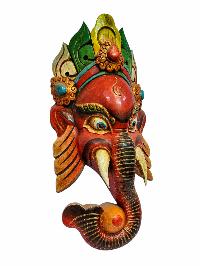 [ganesh], Handmade Wooden Mask, Wall Hanging, [painted], Poplar Wood