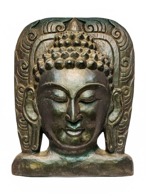 buddha, Handmade Wooden Mask, Wall Hanging, painted, Poplar Wood