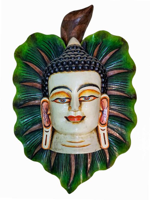 [leaf Buddha], Handmade Wooden Mask, Wall Hanging, [painted], Poplar Wood