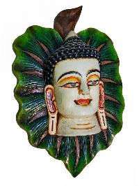 [leaf Buddha], Handmade Wooden Mask, Wall Hanging, [painted], Poplar Wood