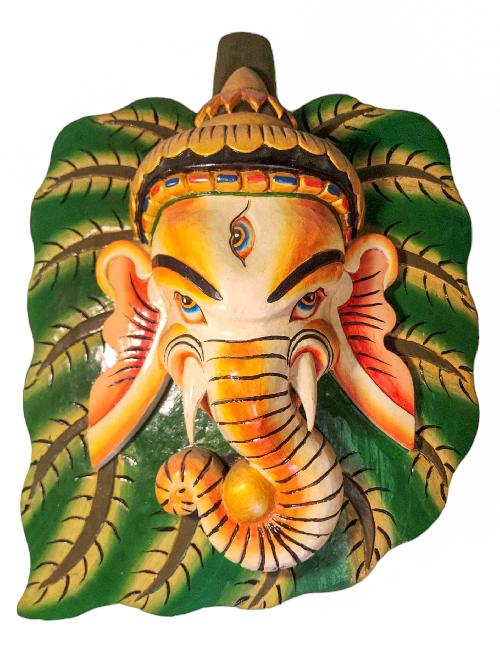 [ganesh], Handmade Wooden Mask, Wall Hanging, [painted], Poplar Wood