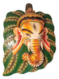 [ganesh], Handmade Wooden Mask, Wall Hanging, [painted], Poplar Wood