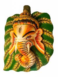 [ganesh], Handmade Wooden Mask, Wall Hanging, [painted], Poplar Wood