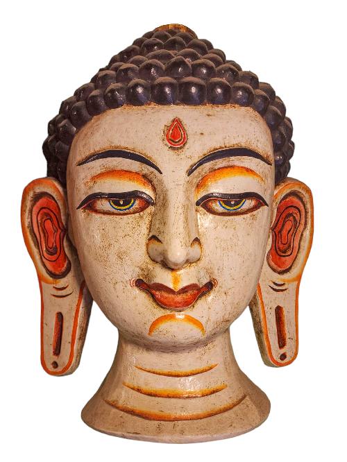 [buddha], Handmade Wooden Mask, Wall Hanging, [painted], Poplar Wood