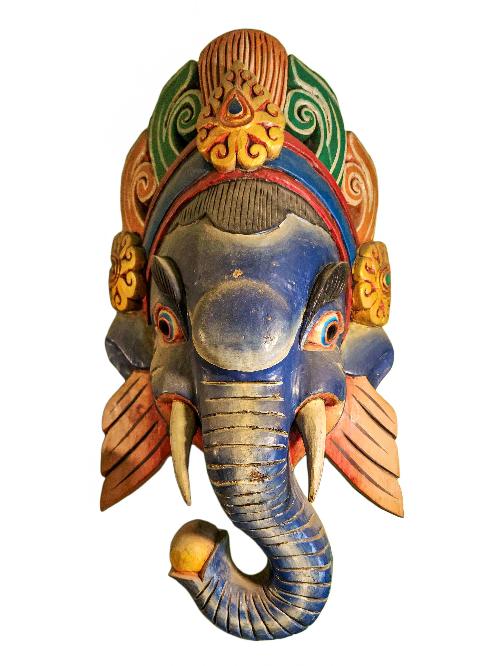 [ganesh ], Handmade Wooden Mask, Wall Hanging, [painted], Poplar Wood