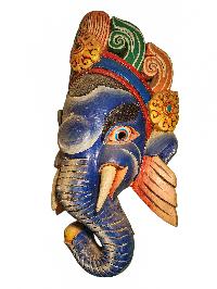 [ganesh ], Handmade Wooden Mask, Wall Hanging, [painted], Poplar Wood