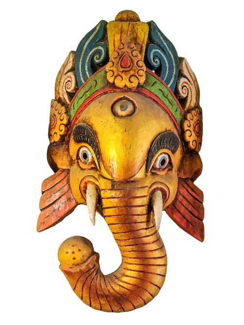 [ganesh ], Handmade Wooden Mask, Wall Hanging, [painted], Poplar Wood