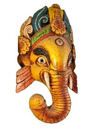 [ganesh ], Handmade Wooden Mask, Wall Hanging, [painted], Poplar Wood