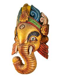 [ganesh ], Handmade Wooden Mask, Wall Hanging, [painted], Poplar Wood