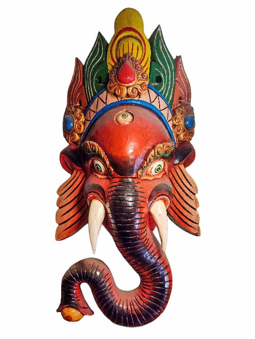 [ganesh ], Handmade Wooden Mask, Wall Hanging, [painted], Poplar Wood