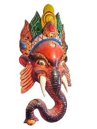 [ganesh ], Handmade Wooden Mask, Wall Hanging, [painted], Poplar Wood