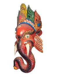 [ganesh ], Handmade Wooden Mask, Wall Hanging, [painted], Poplar Wood