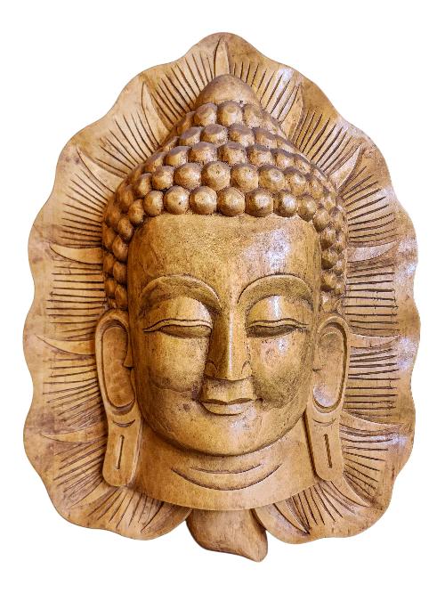 [buddha ], Handmade Wooden Mask, Wall Hanging, [painted], Poplar Wood