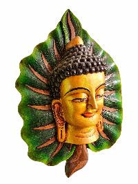 [leaf Buddha ], Handmade Wooden Mask, Wall Hanging, [painted], Poplar Wood