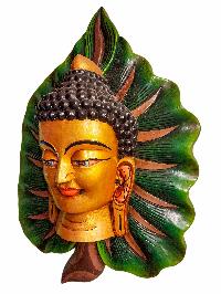 [leaf Buddha ], Handmade Wooden Mask, Wall Hanging, [painted], Poplar Wood