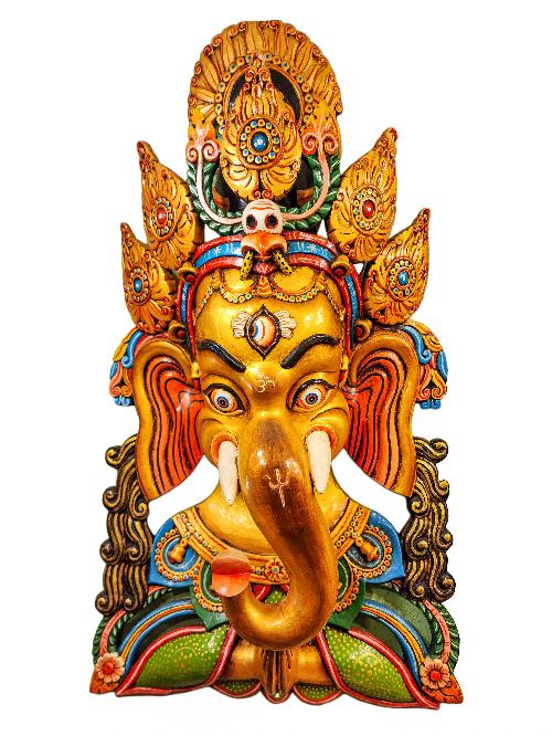 [ganesh ], Handmade Wooden Mask, Wall Hanging, [painted], Poplar Wood