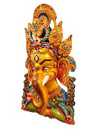 [ganesh ], Handmade Wooden Mask, Wall Hanging, [painted], Poplar Wood