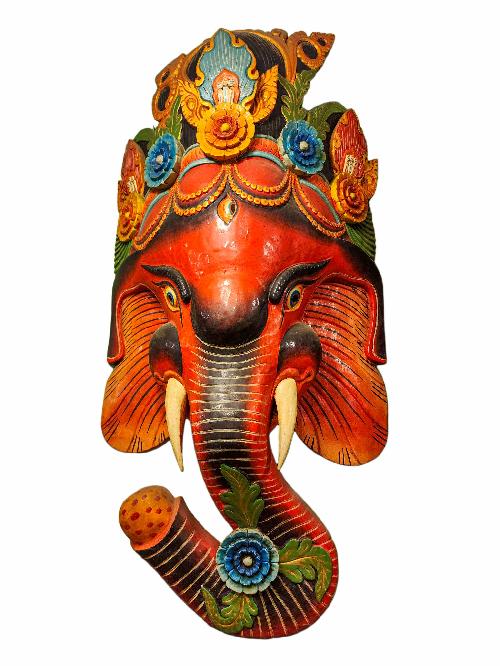 [ganesh ], Handmade Wooden Mask, Wall Hanging, [painted], Poplar Wood