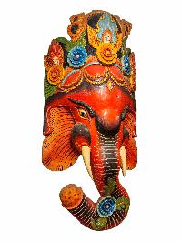 [ganesh ], Handmade Wooden Mask, Wall Hanging, [painted], Poplar Wood