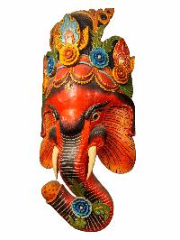 [ganesh ], Handmade Wooden Mask, Wall Hanging, [painted], Poplar Wood