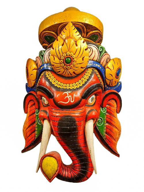 [ganesh ], Handmade Wooden Mask, Wall Hanging, [painted], Poplar Wood