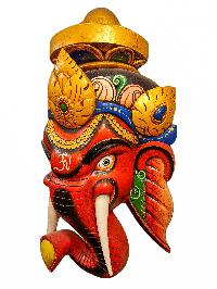 [ganesh ], Handmade Wooden Mask, Wall Hanging, [painted], Poplar Wood