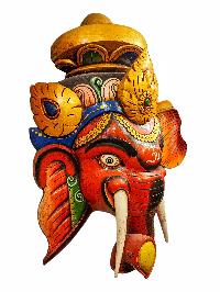 [ganesh ], Handmade Wooden Mask, Wall Hanging, [painted], Poplar Wood