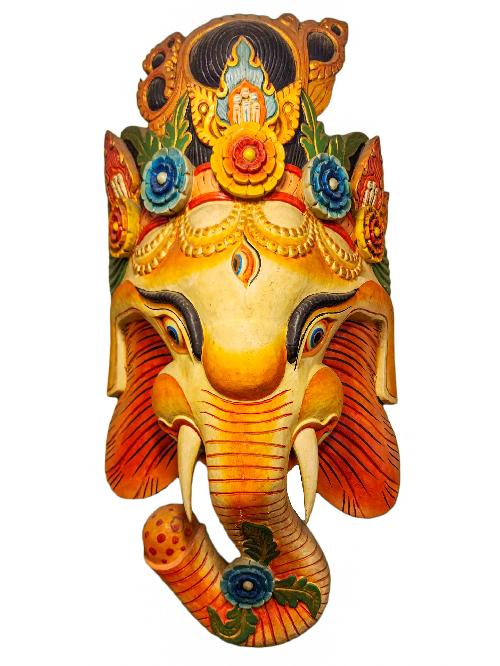 [ganesh ], Handmade Wooden Mask, Wall Hanging, [painted], Poplar Wood