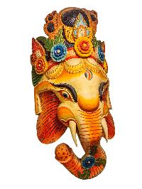 [ganesh ], Handmade Wooden Mask, Wall Hanging, [painted], Poplar Wood