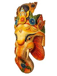 [ganesh ], Handmade Wooden Mask, Wall Hanging, [painted], Poplar Wood