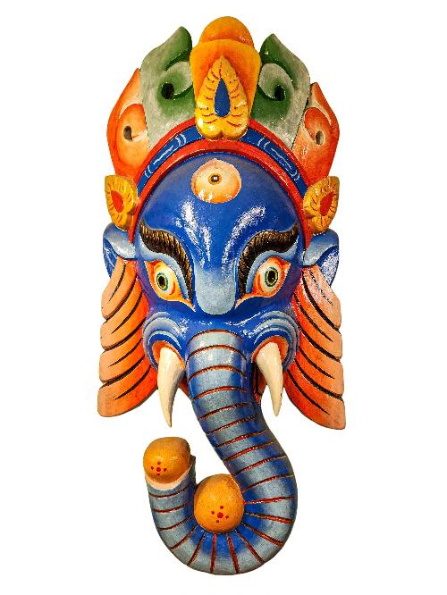 [ganesh ], Handmade Wooden Mask, Wall Hanging, [painted], Poplar Wood