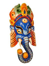 [ganesh ], Handmade Wooden Mask, Wall Hanging, [painted], Poplar Wood