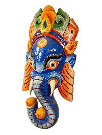 [ganesh ], Handmade Wooden Mask, Wall Hanging, [painted], Poplar Wood