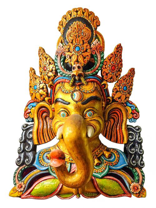 [ganesh ], Handmade Wooden Mask, Wall Hanging, [painted], Poplar Wood