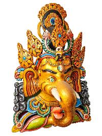 [ganesh ], Handmade Wooden Mask, Wall Hanging, [painted], Poplar Wood