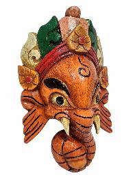 [ganesh], Handmade Wooden Mask, Wall Hanging, [painted], Poplar Wood