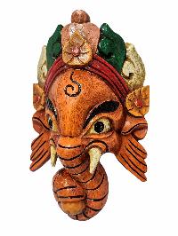 [ganesh], Handmade Wooden Mask, Wall Hanging, [painted], Poplar Wood