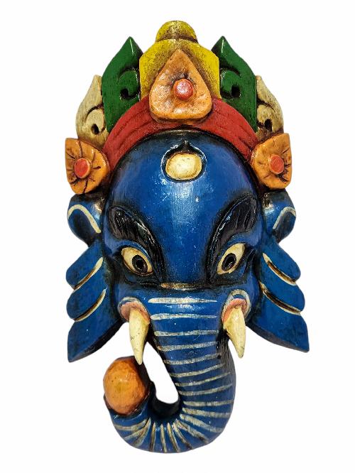 [ganesh], Handmade Wooden Mask, Wall Hanging, [painted], Poplar Wood