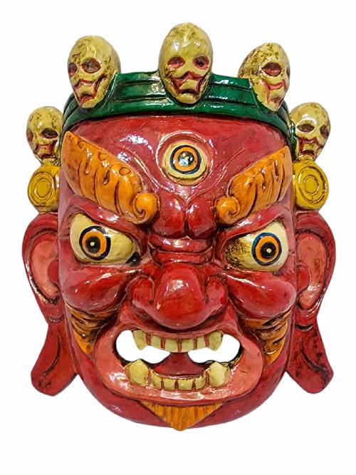 [bhairav], Handmade Wooden Mask, Wall Hanging, [painted], Poplar Wood