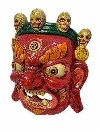 [bhairav], Handmade Wooden Mask, Wall Hanging, [painted], Poplar Wood