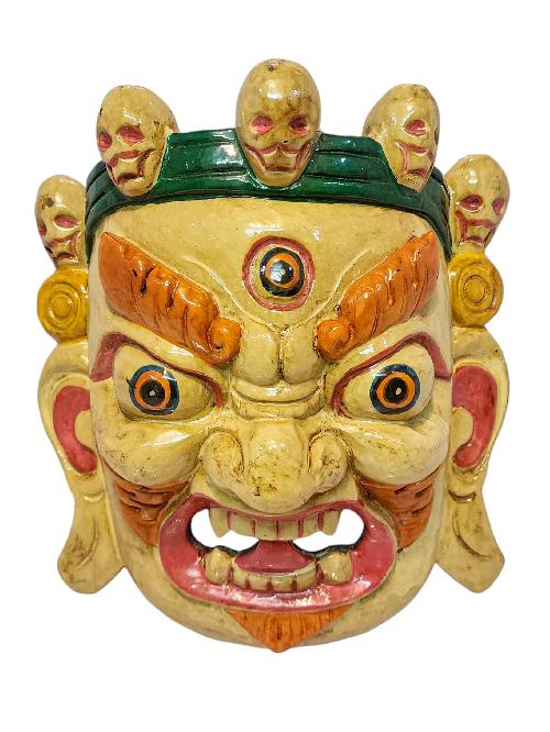 [bhairav], Handmade Wooden Mask, Wall Hanging, [painted], Poplar Wood