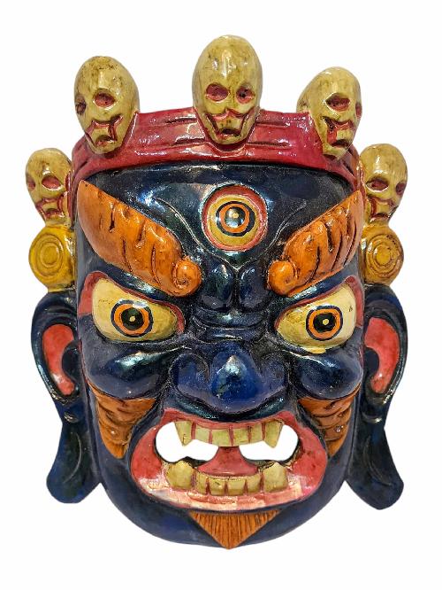 [bhairav], Handmade Wooden Mask, Wall Hanging, [painted], Poplar Wood