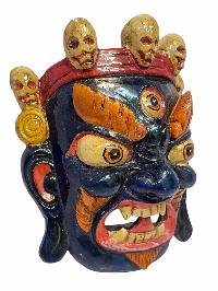 [bhairav], Handmade Wooden Mask, Wall Hanging, [painted], Poplar Wood