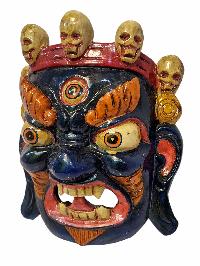 [bhairav], Handmade Wooden Mask, Wall Hanging, [painted], Poplar Wood