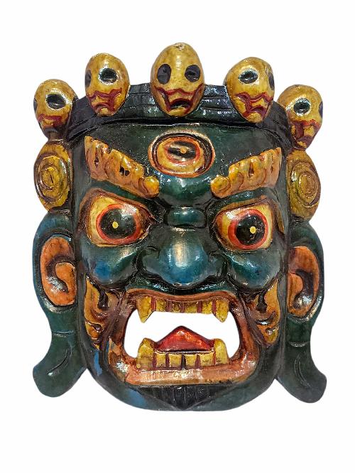 [bhairav], Handmade Wooden Mask, Wall Hanging, [painted], Poplar Wood