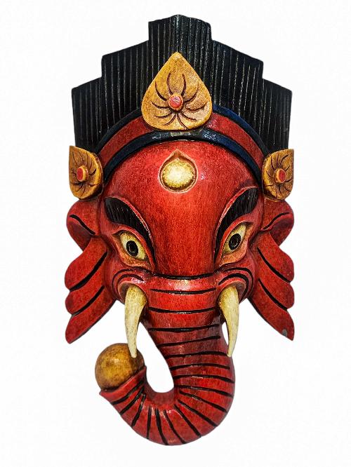 [ganesh], Handmade Wooden Mask, Wall Hanging, [painted], Poplar Wood