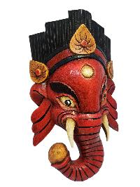 [ganesh], Handmade Wooden Mask, Wall Hanging, [painted], Poplar Wood