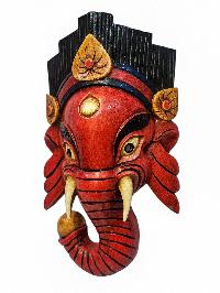 [ganesh], Handmade Wooden Mask, Wall Hanging, [painted], Poplar Wood