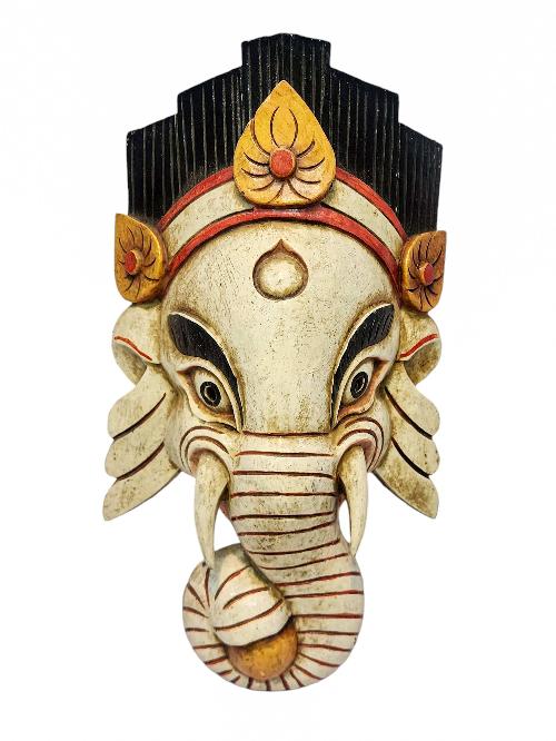 [ganesh], Handmade Wooden Mask, Wall Hanging, [painted], Poplar Wood